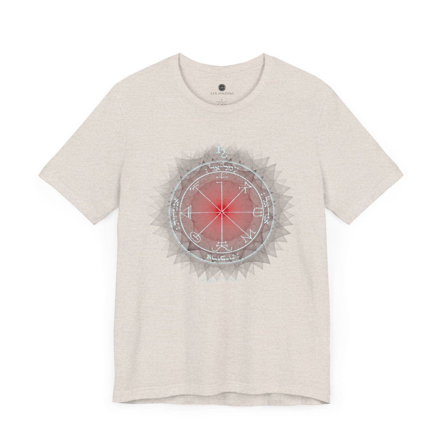 Unisex t-shirt featuring the 3rd Pentacle of Saturn printed in red for spiritual protection