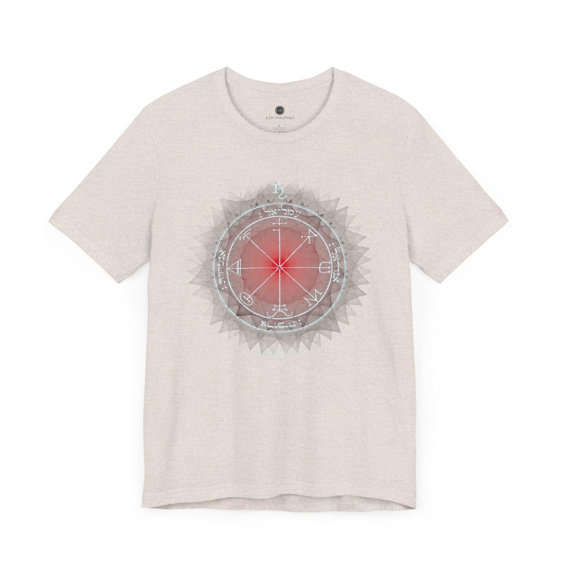 Unisex t-shirt featuring the 3rd Pentacle of Saturn printed in red for spiritual protection