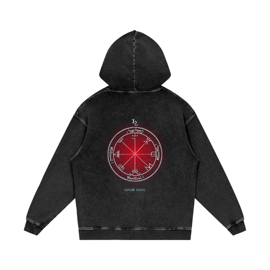 3rd Pentacle of Saturn Acid Wash Oversize Hoodie — Discernment in Every Direction