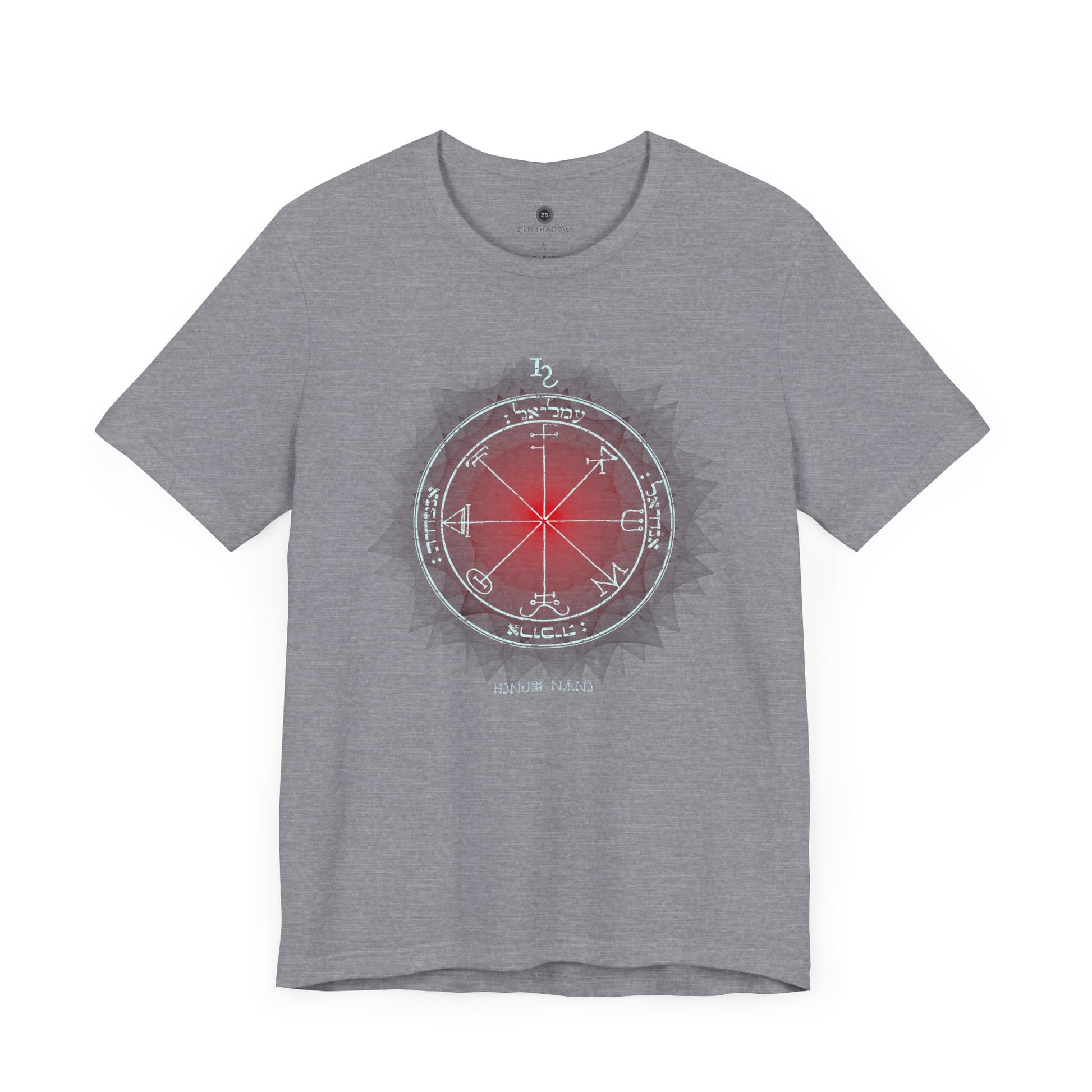 Unisex t-shirt featuring the 3rd Pentacle of Saturn printed in red for spiritual protection