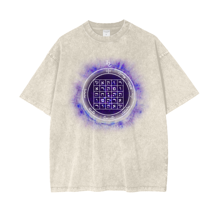 Acid wash oversized tee with 2nd Pentacle of Saturn sigil for persuasion