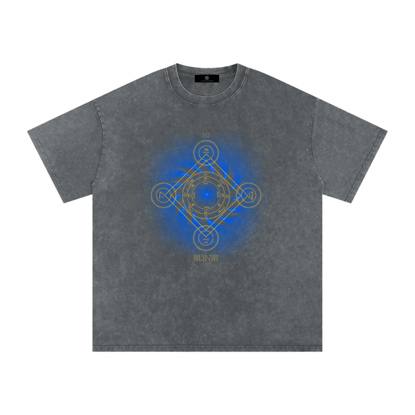 Earth Pentacle Unisex Snow Washed Streetwear Oversized Cotton T-Shirt - Grounding Spiritual Power into Material Reality