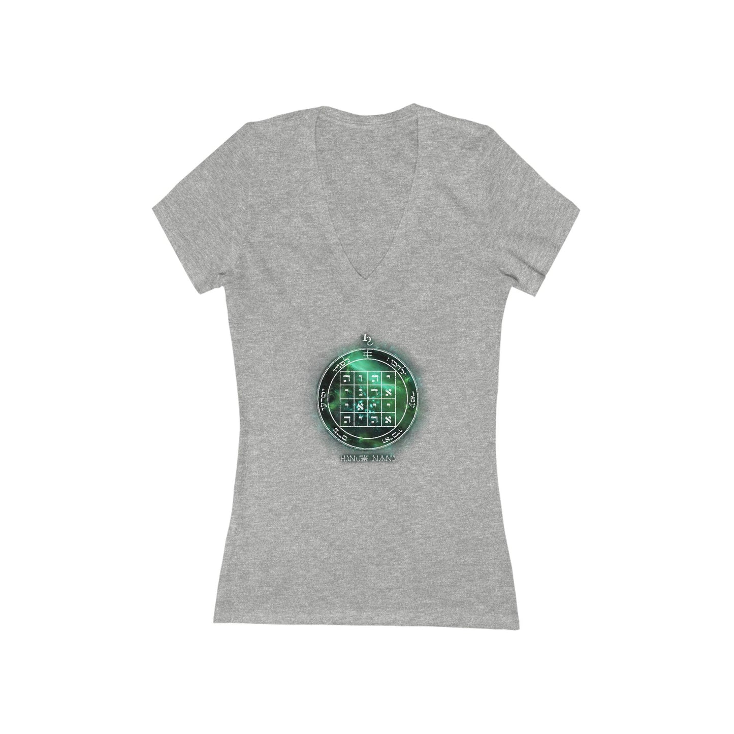 Deep V-neck jersey with 1st Pentacle of Saturn command sigil"