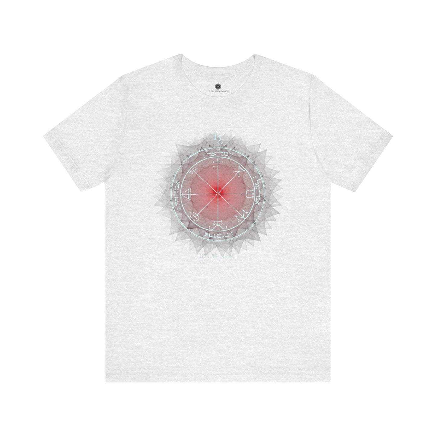 Unisex t-shirt featuring the 3rd Pentacle of Saturn printed in red for spiritual protection