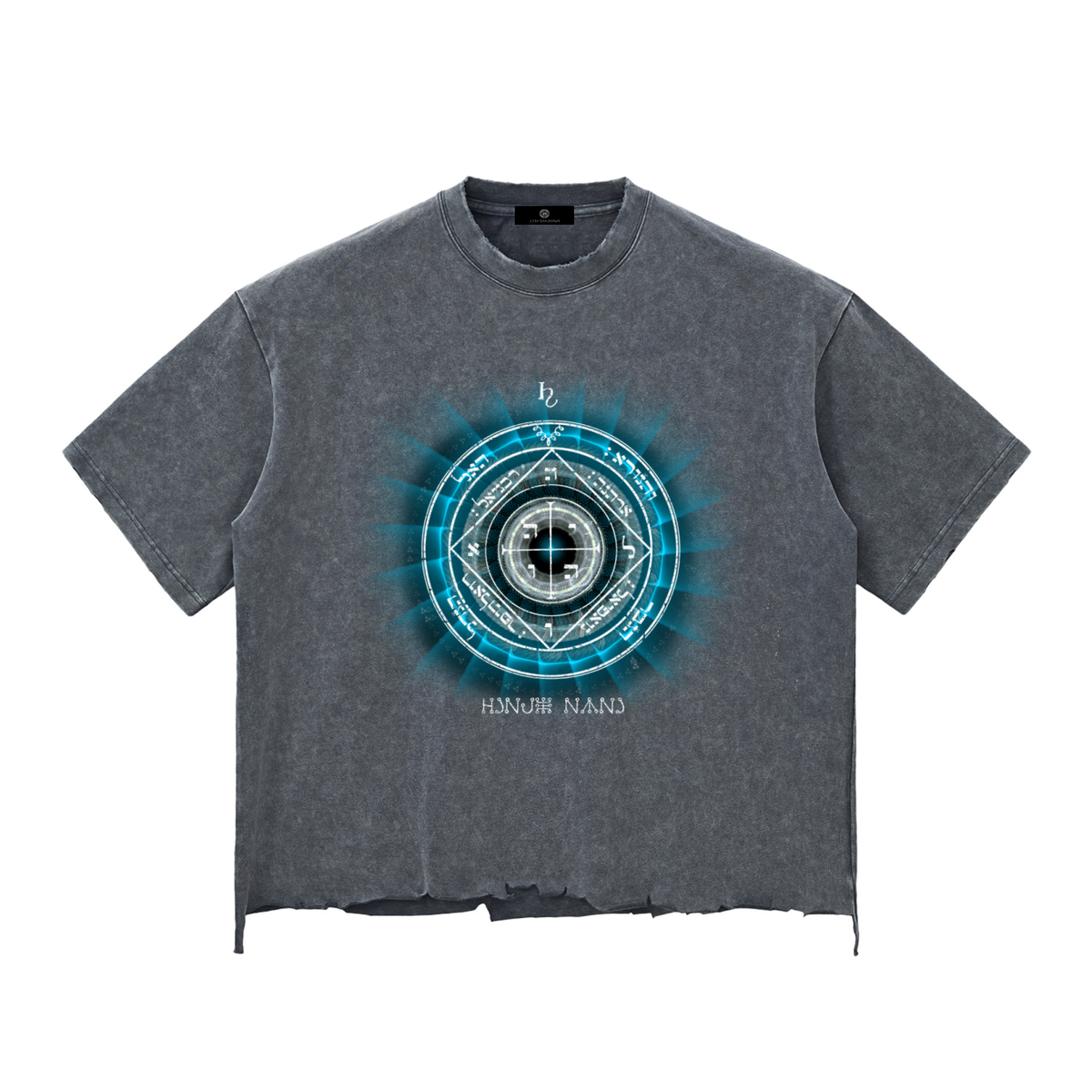 5th Pentacle of Saturn Snow Wash Raw-Hem Boxy T-shirt - Protection of the Home, Property and Valuables