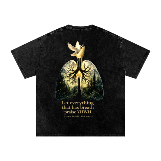 The Breath of YHWH Snow Washed Unisex Oversized Cotton T-Shirt (Front Logo)