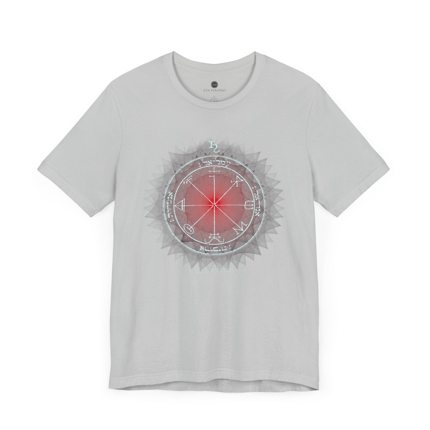 Unisex t-shirt featuring the 3rd Pentacle of Saturn printed in red for spiritual protection