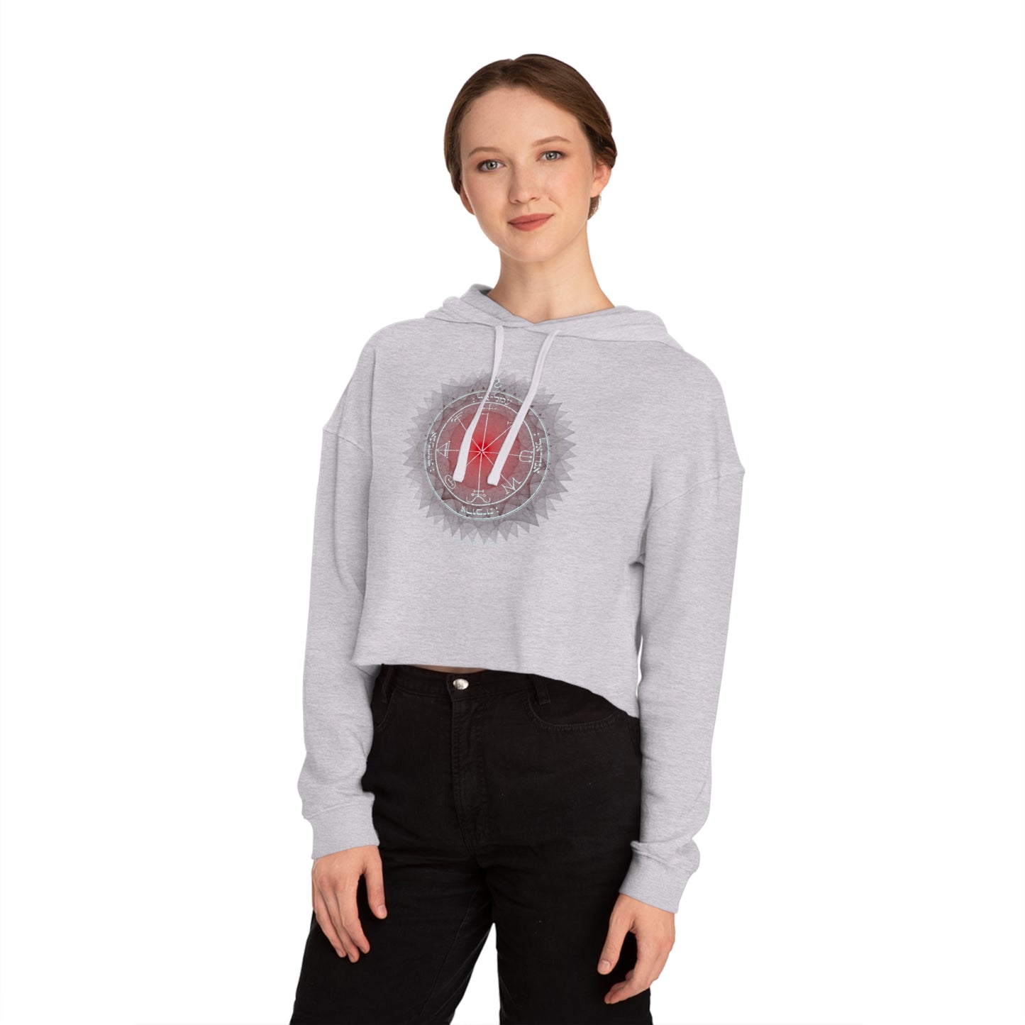 Crop hoodie with embroidered 3rd Pentacle of Saturn sigil for psychic protection"