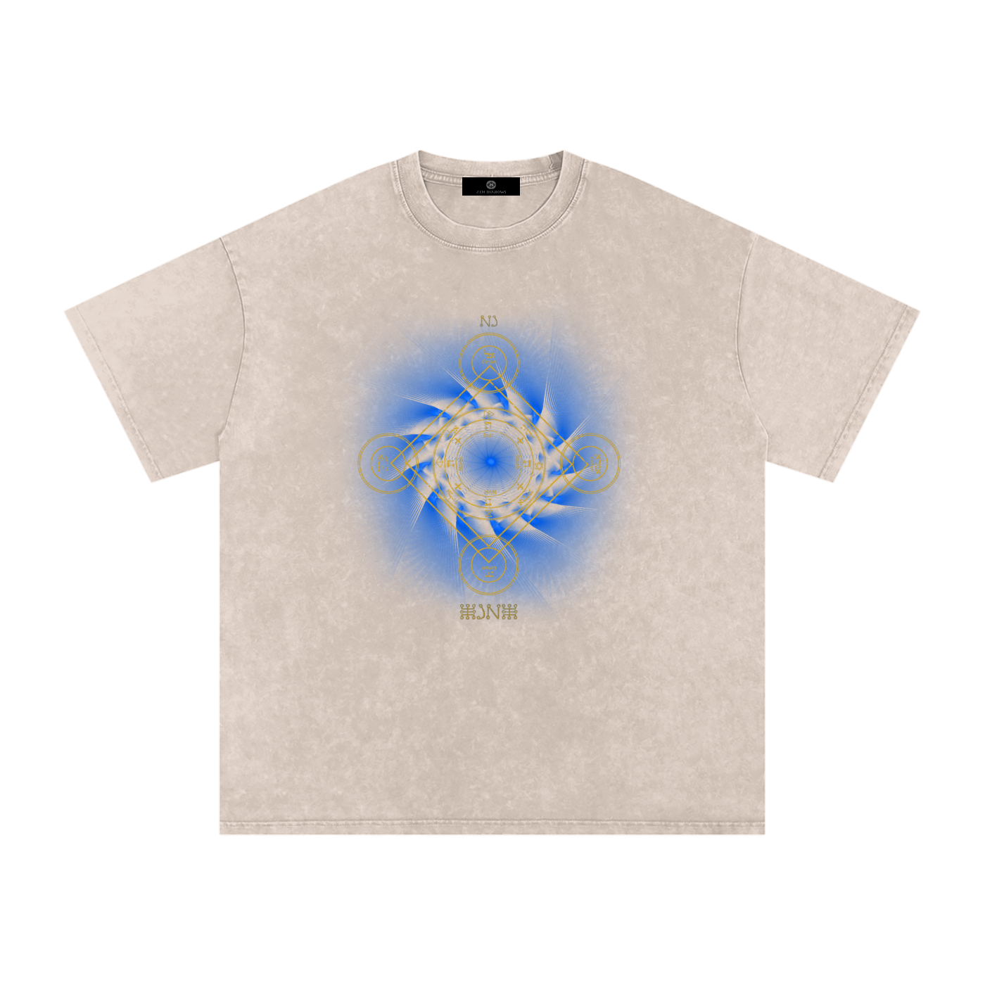 Earth Pentacle Unisex Snow Washed Streetwear Oversized Cotton T-Shirt - Grounding Spiritual Power into Material Reality