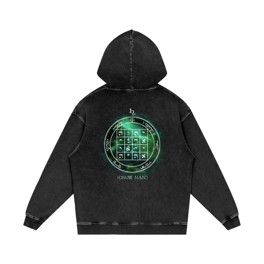 1st Pentacle of Saturn acid wash hoodie - persuasion sigil garment