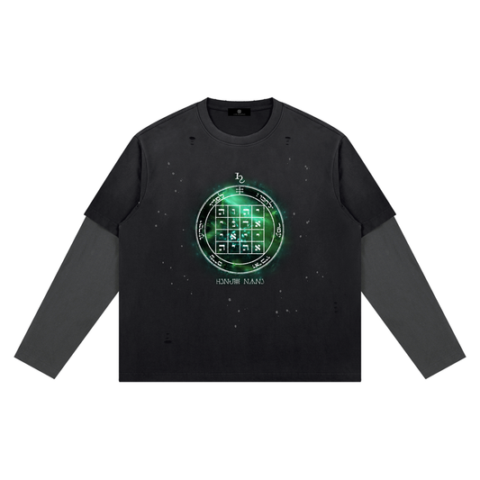 1st Pentacle of Saturn Unisex Vintage Wash Distressed Layer T-Shirt — Sovereignty and Inner Authority