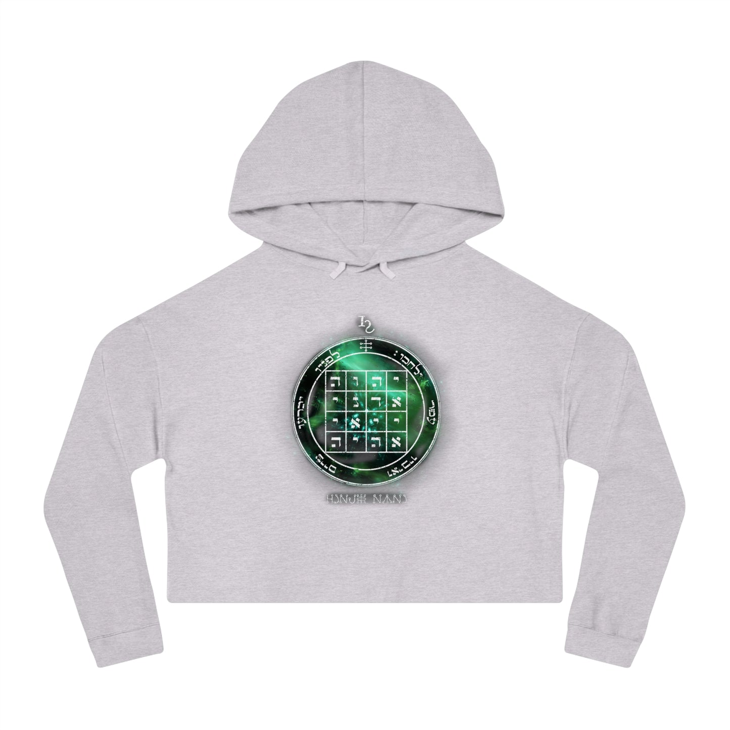 Black cropped hoodie with 1st Pentacle of Saturn command sigil