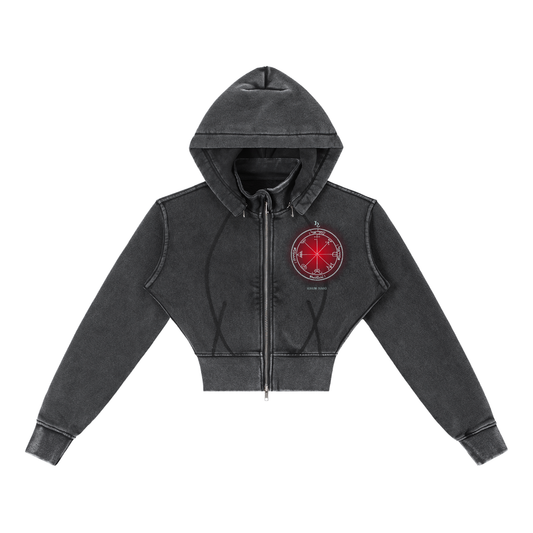 3rd Pentacle of Saturn Vintage Washed Cropped Fleece Hoodie — Boundaries Through Chosen Access