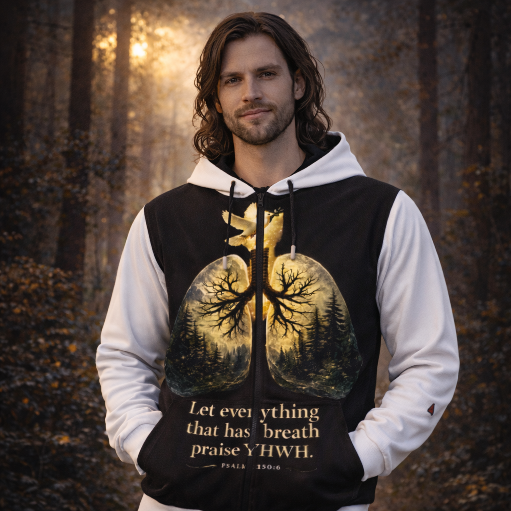 Lungs of YHWH Black & White All-Over Print Unisex Pullover Hoodie With Zipper Closure