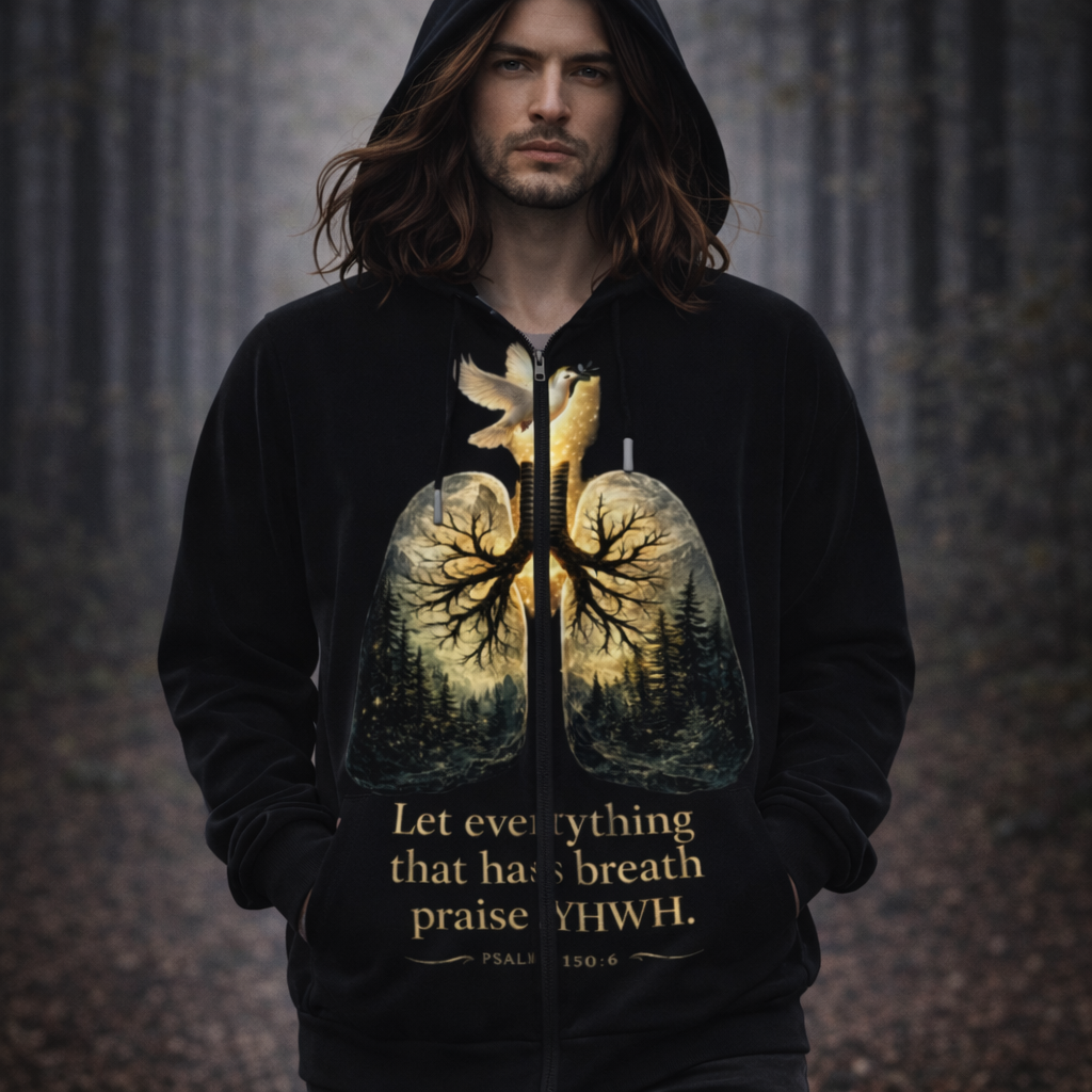 Lungs of YHWH Black All-Over Print Unisex Pullover Hoodie With Zipper Closure