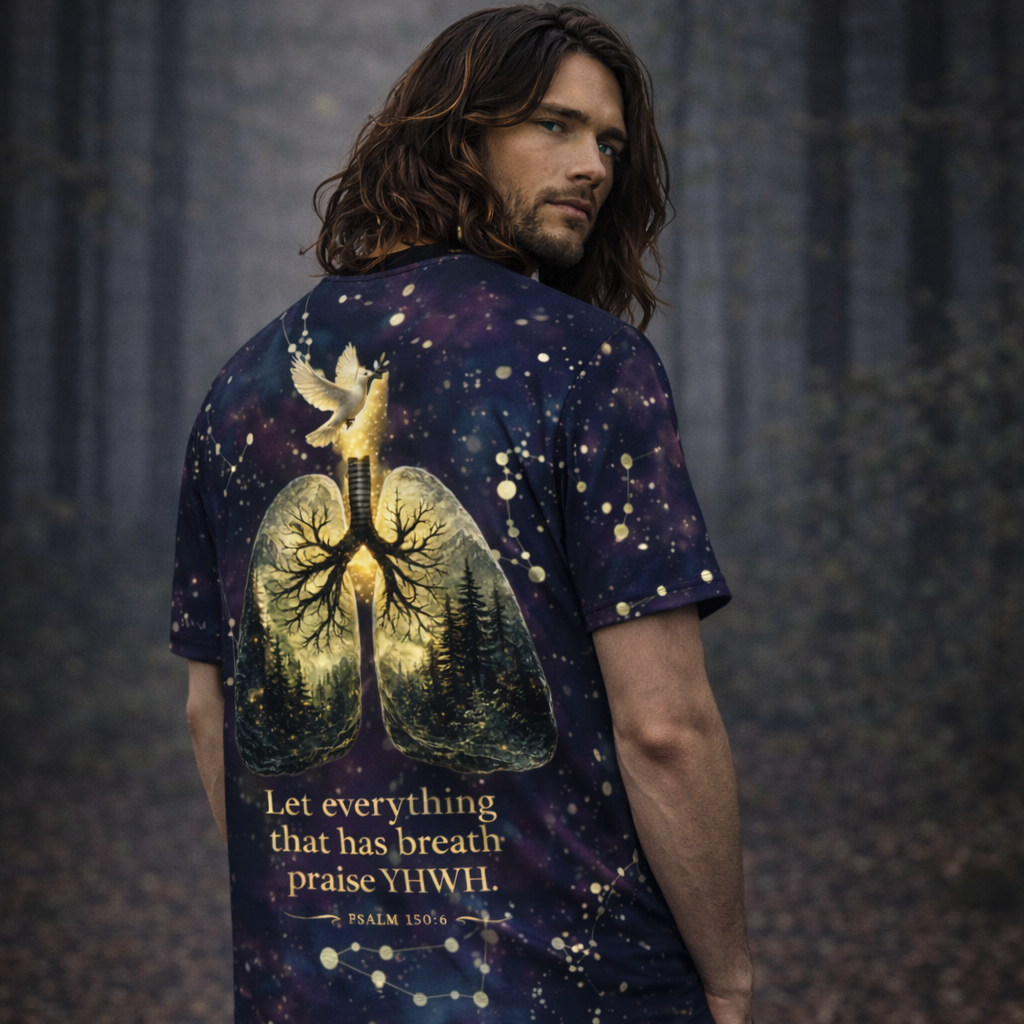 Breath of YHWH Men’s Cotton Crew Neck Cosmic Pattern T-shirt