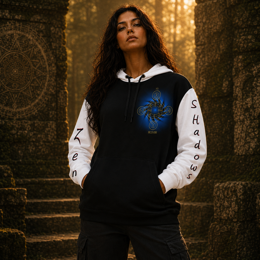 Earth Pentacle Black & White All Over Unisex Cotton Hoodie (Incl. Sleeves)