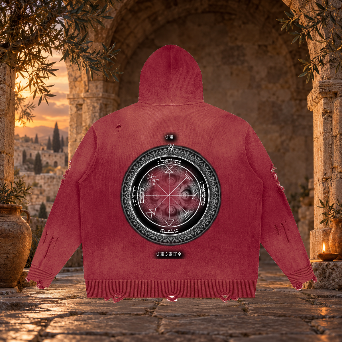 1st Pentacle of Jupiter Unisex Distressed Full Zip Sweater - Abundance, Expansion & Prosperity