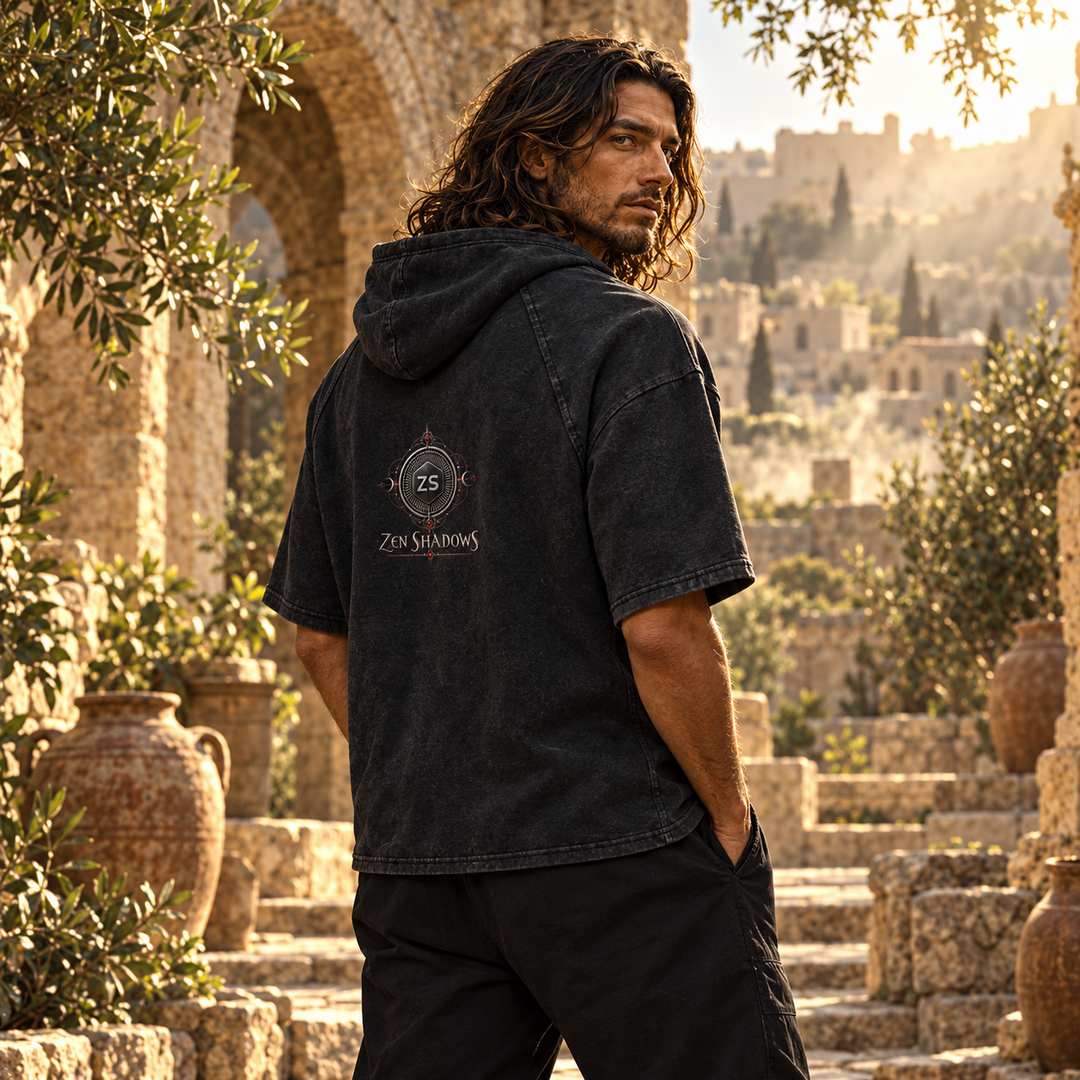 1st Pentacle of Saturn Snow Washed Hooded Boxy T-Shirt — Sovereignty and Inner Authority