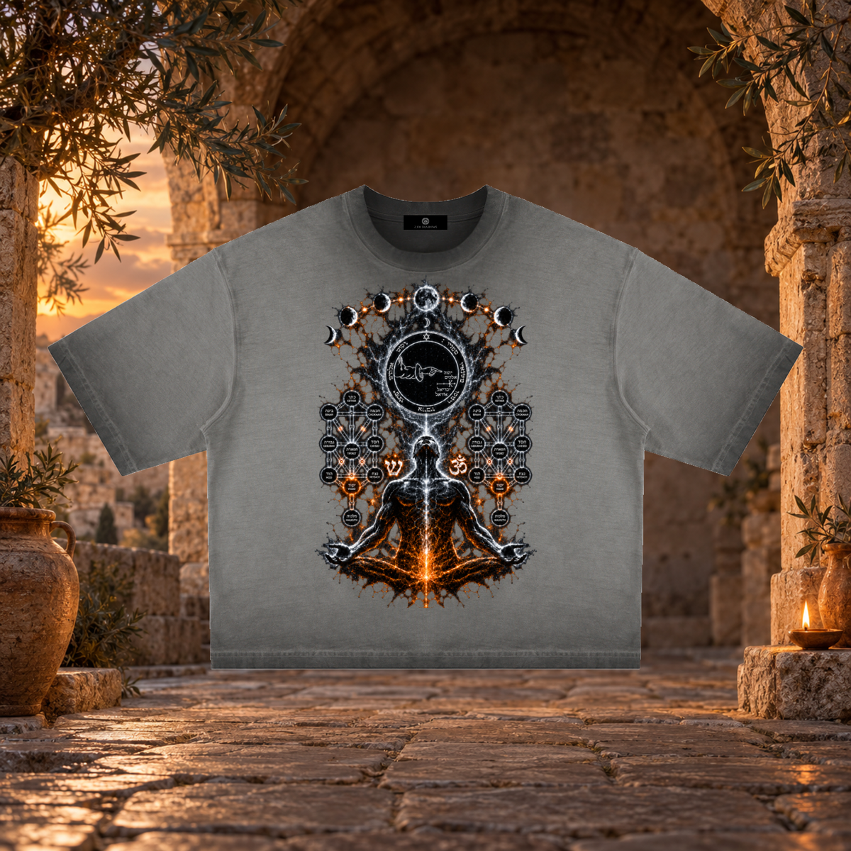 5th Pentacle of the Moon — The Lunar Axis Unisex Reverse Dyed Boxy T-Shirt