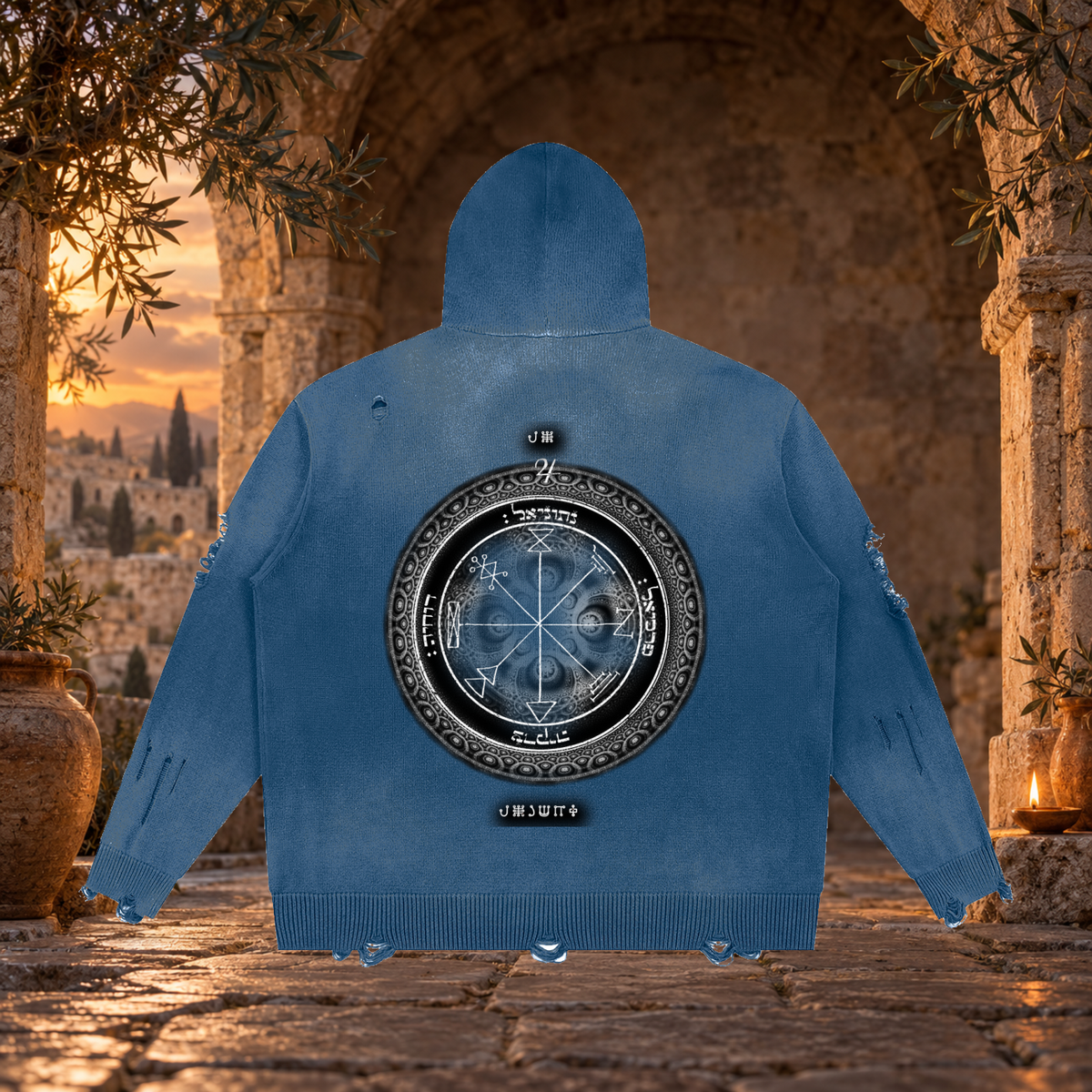 1st Pentacle of Jupiter Unisex Distressed Full Zip Sweater - Abundance, Expansion & Prosperity