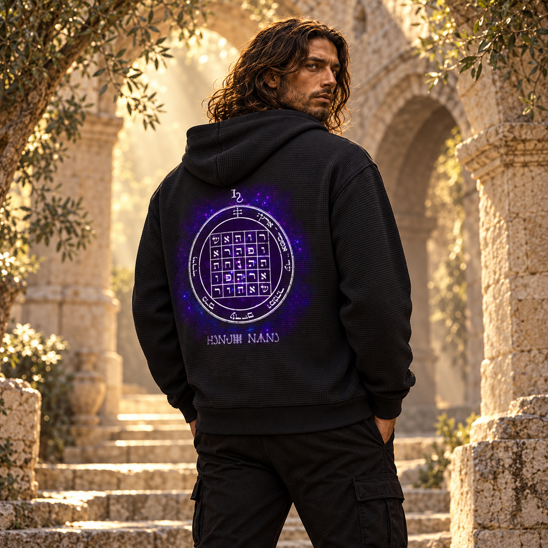 2nd Pentacle of Saturn Unisex Mineral Wash Boxy Waffle Hoodie — Power of Persuasion