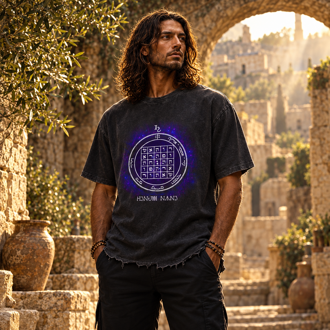 2nd Pentacle of Saturn Snow Wash Raw-Hem Boxy T-shirt - Power of Persuasion