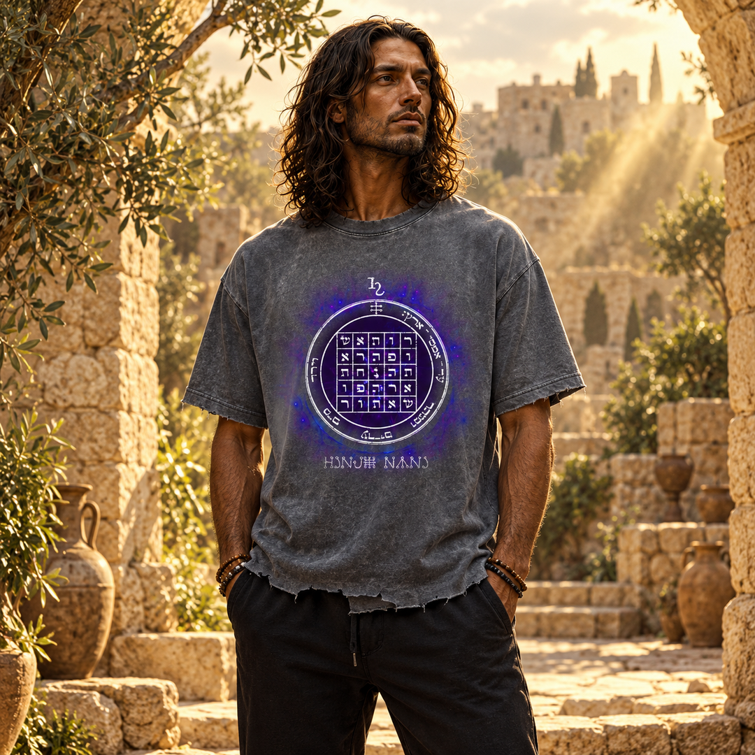 2nd Pentacle of Saturn Snow Wash Raw-Hem Boxy T-shirt - Power of Persuasion