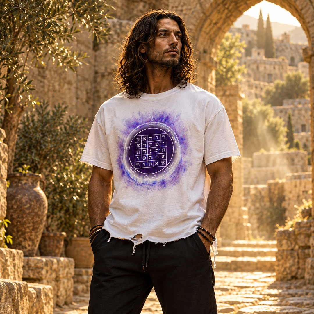 2nd Pentacle of Saturn Snow Wash Raw-Hem Boxy T-shirt - Power of Persuasion