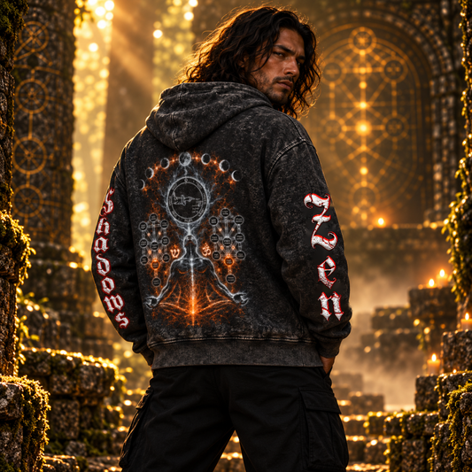 5th Pentacle of the Moon — The Lunar Axis Unisex Vintage Snow Wash Full-zip Hoodie