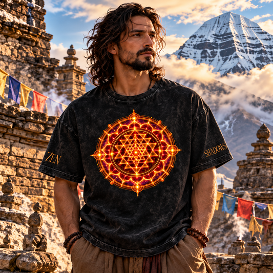 Shri Yantra Snow Washed Oversized Cotton T-Shirt — The Still Centre.