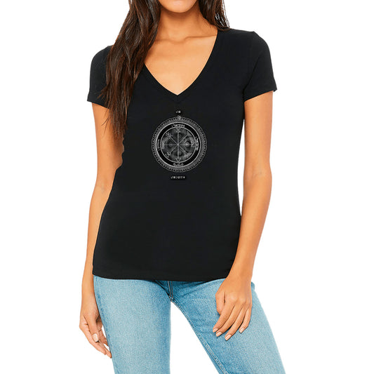 Classic white V-neck with gold 1st Pentacle of Jupiter prosperity sigil