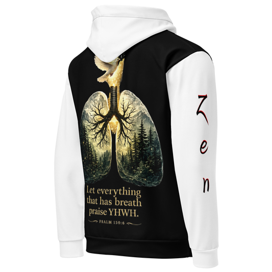 The Breath of YHWH Black & White Unisex Cotton Hoodie (incl. Sleeve Print)