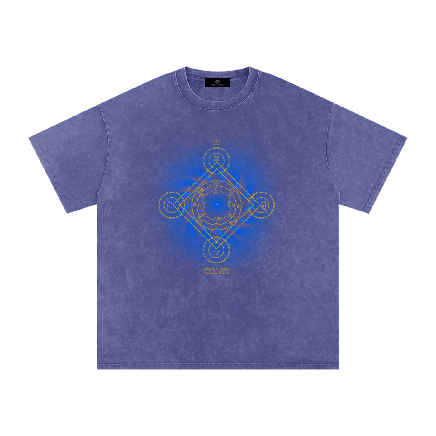 Earth Pentacle Unisex Snow Washed Streetwear Oversized Cotton T-Shirt - Grounding Spiritual Power into Material Reality