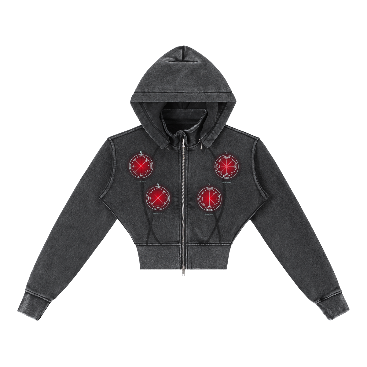 3rd Pentacle of Saturn Vintage Washed Cropped Fleece Hoodie - Protection Against Negativity
