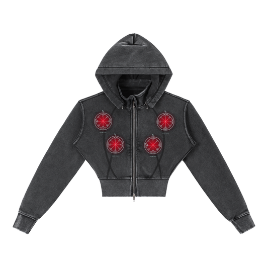 3rd Pentacle of Saturn Vintage Washed Cropped Fleece Hoodie - Protection Against Negativity