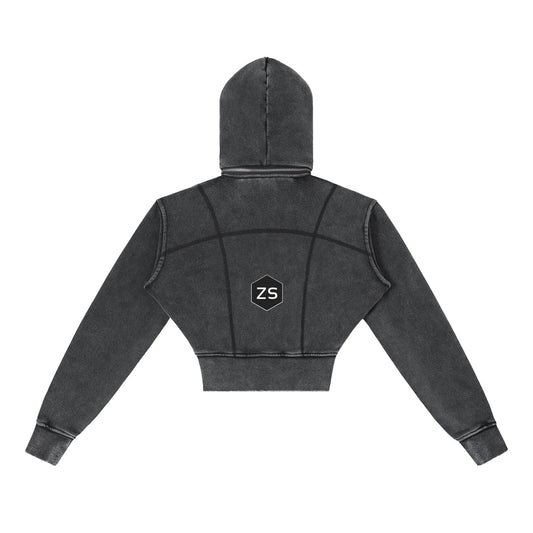 3rd Pentacle of Saturn Vintage Washed Cropped Fleece Hoodie — Boundaries Through Chosen Access