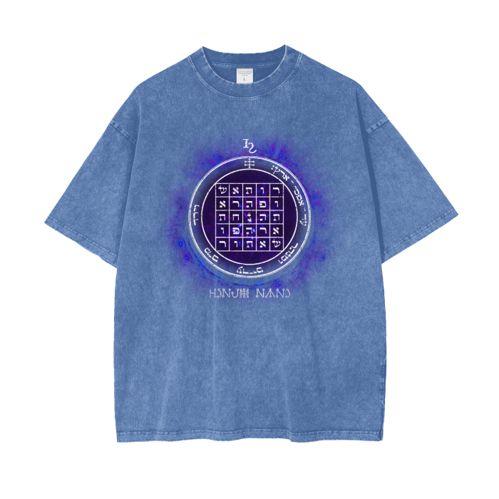 Acid wash oversized tee with 2nd Pentacle of Saturn sigil for persuasion
