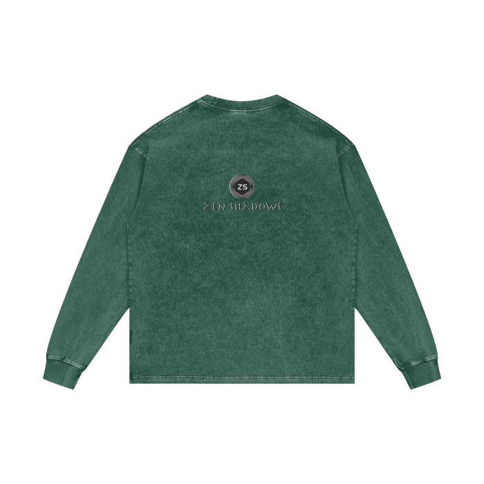 Distressed acid-wash oversized tee with 1st Pentacle of Jupiter wealth sigil print