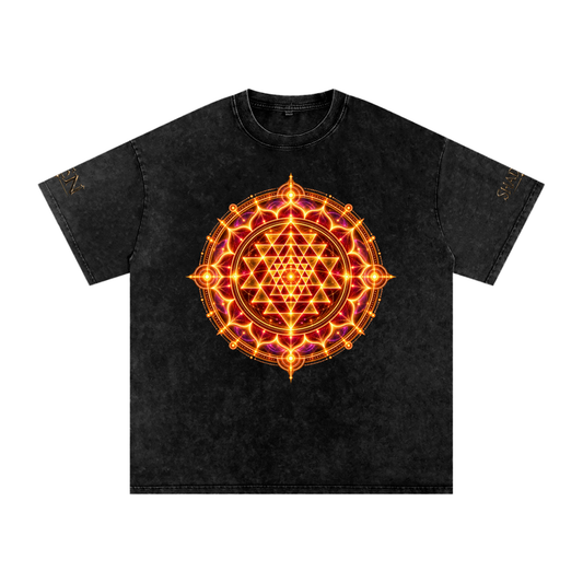 Shri Yantra Snow Washed Oversized Cotton T-Shirt — The Still Centre.