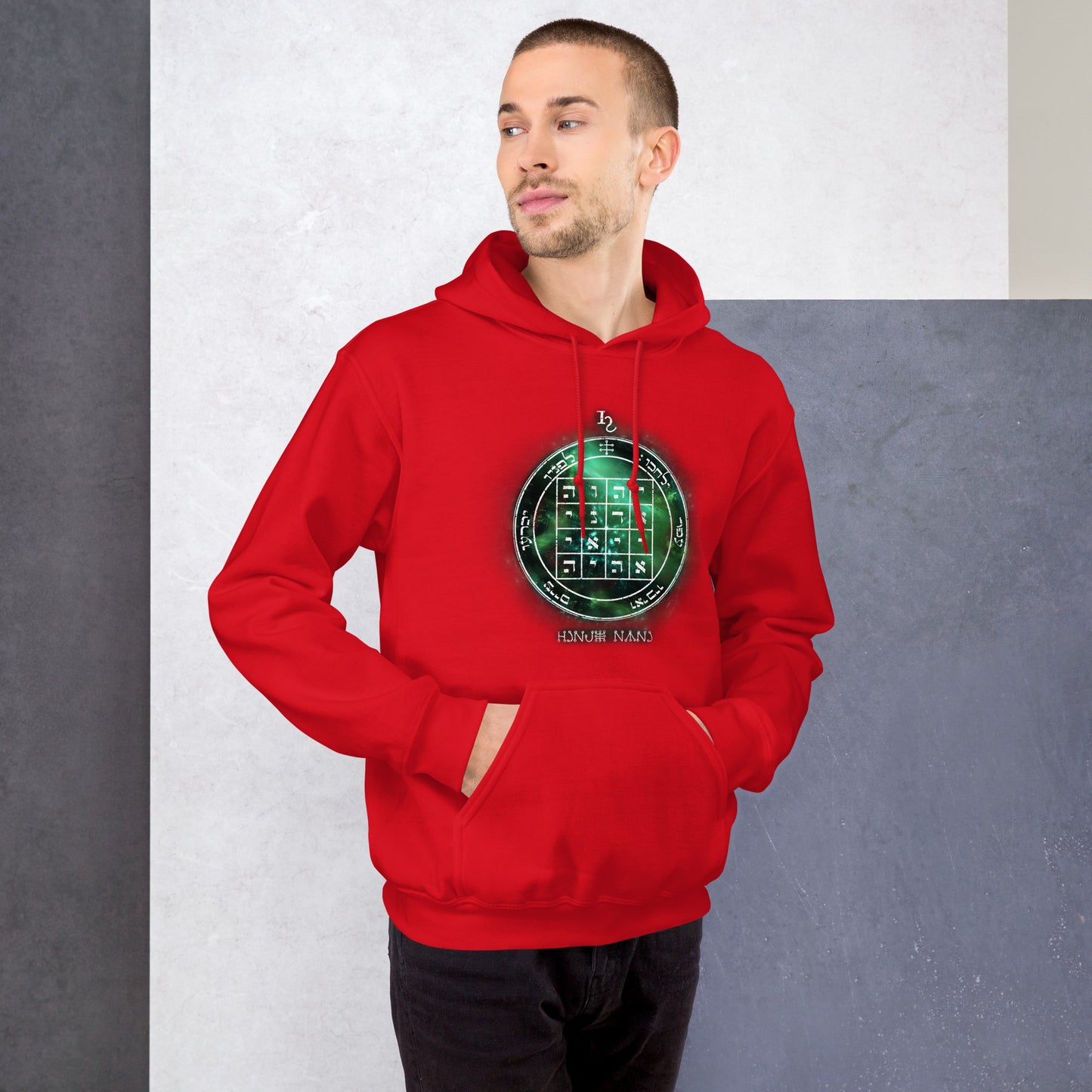 Heavyweight hoodie with printed 1st Pentacle of Saturn design