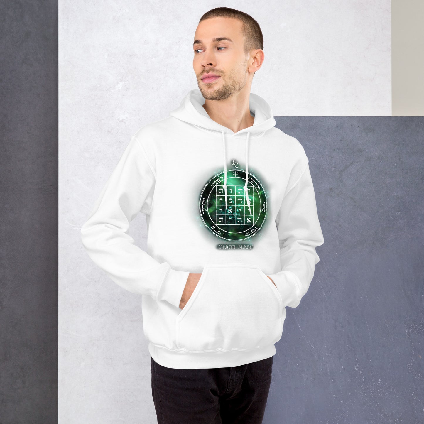 Heavyweight hoodie with printed 1st Pentacle of Saturn design